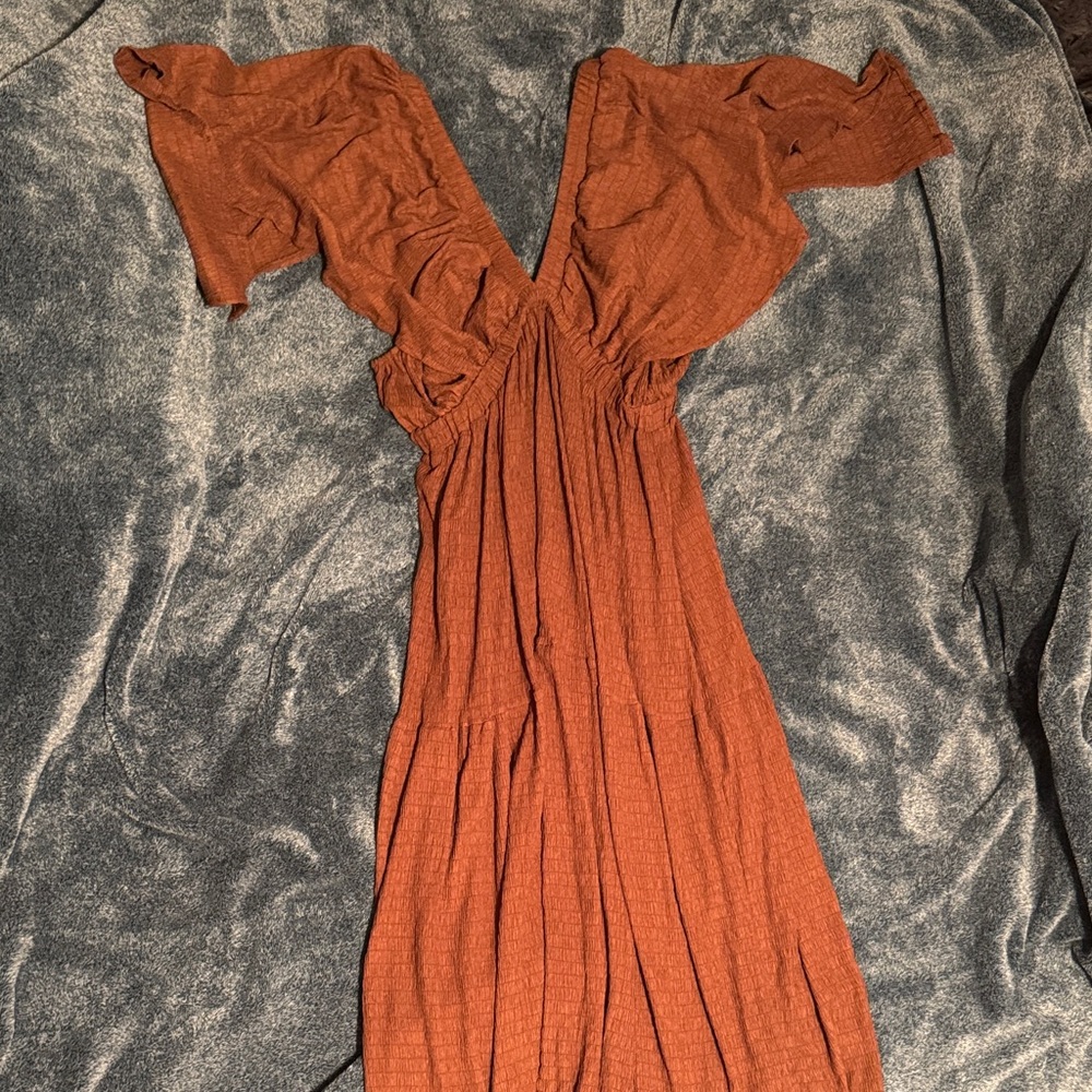 Rust Orange V-Neck Women's Maxi Dress